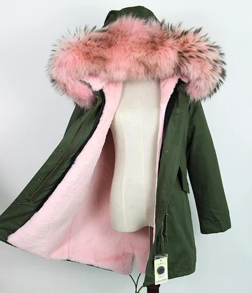 OFTBUY брендовая Новая Серая зимняя куртка, пальто, женская парка с натуральным настоящим большим светильник, розовый меховой воротник с капюшоном, Толстая теплая парка - Цвет: long pink end black