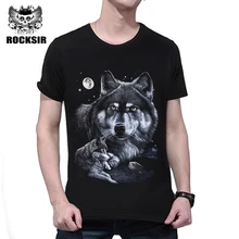 Rocksir/Лидер продаж, Мужская футболка с 3D принтом волков, Мужская футболка из хлопка с круглым вырезом, высокое качество, топ с короткими рукавами, Повседневная Уличная футболка