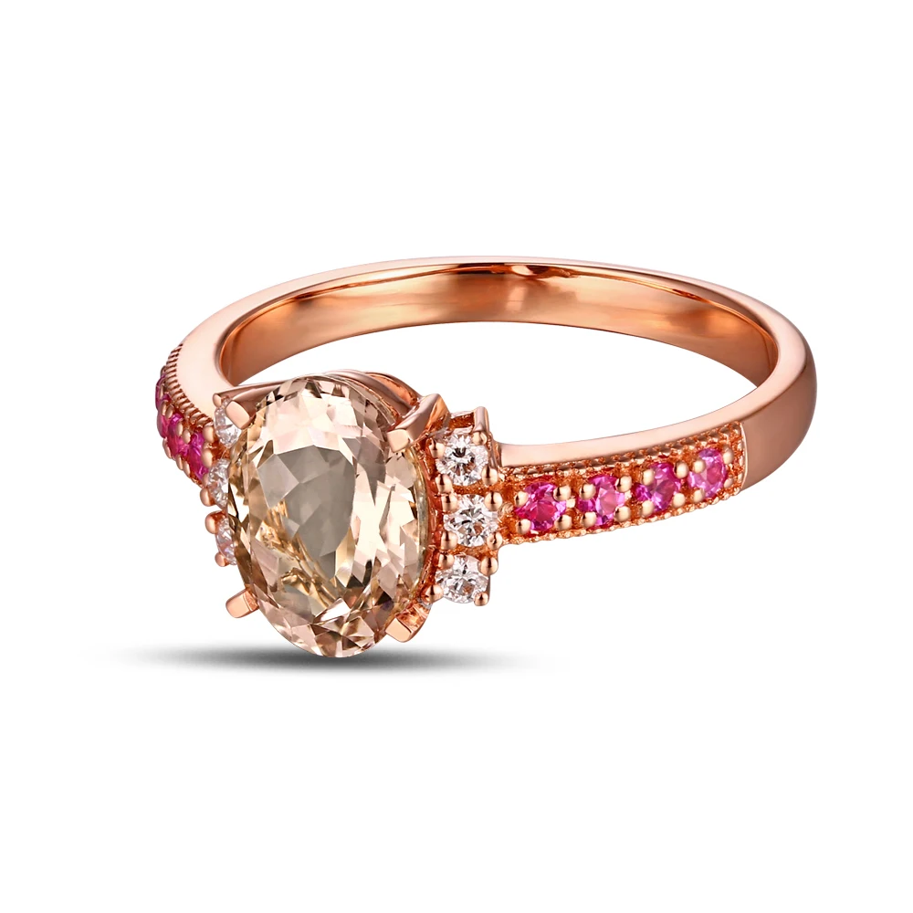 CaiMao 18KT/750 Rose Gold 1.78 ct Natural Morganite 0.12ct Round Cut Diamond 0.17ct Pink Sapphire Engagement Ring Jewelry
