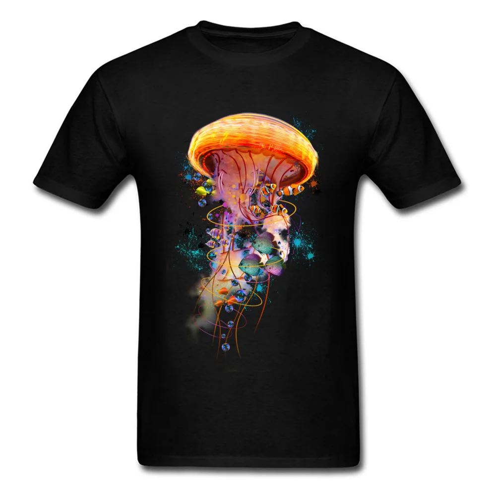  Male T Shirts Electric Jellyfish World Design T Shirt 100% Cotton O Neck Short Sleeve Fashionable Tshirts Autumn Electric Jellyfish World black