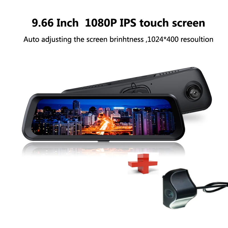 

Dash Cam DVR Camera 9.66-Inch 1080P Full HD Touch Screen Rearview Monitor Mirror Rear camera Front and Rear Dual Camera