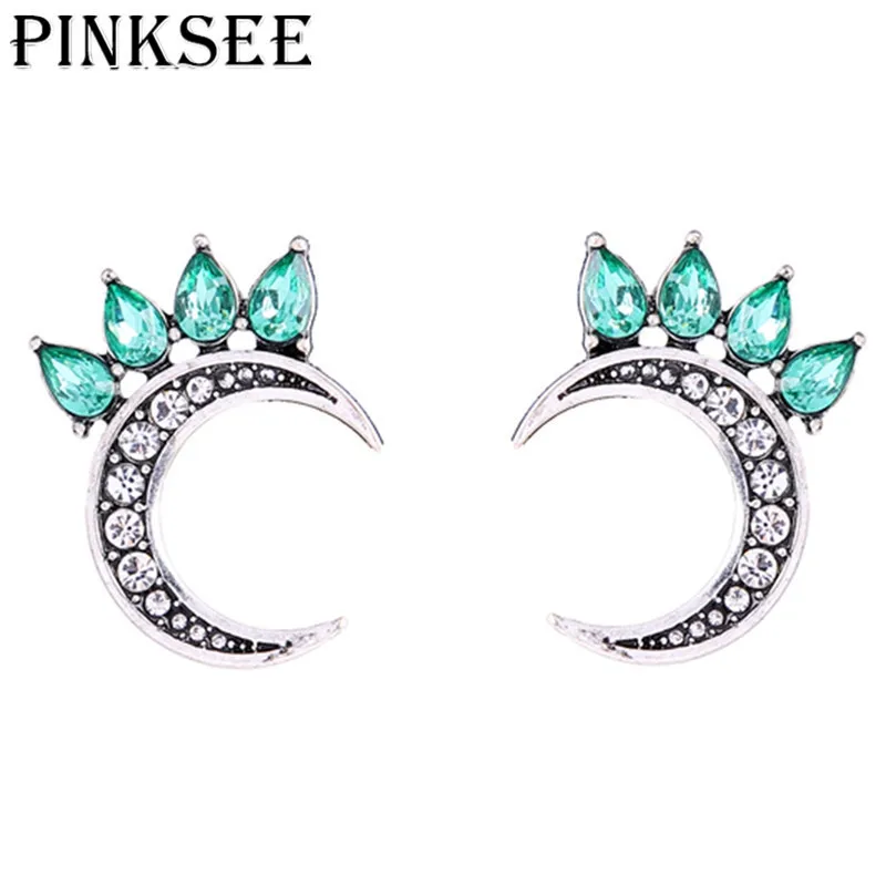 

PINKSEE Korean Punk Style Green Crystal Rhinestone Stud Earrings Retro Ear Cuff Wrap Piercing Jewelry for Women Girls