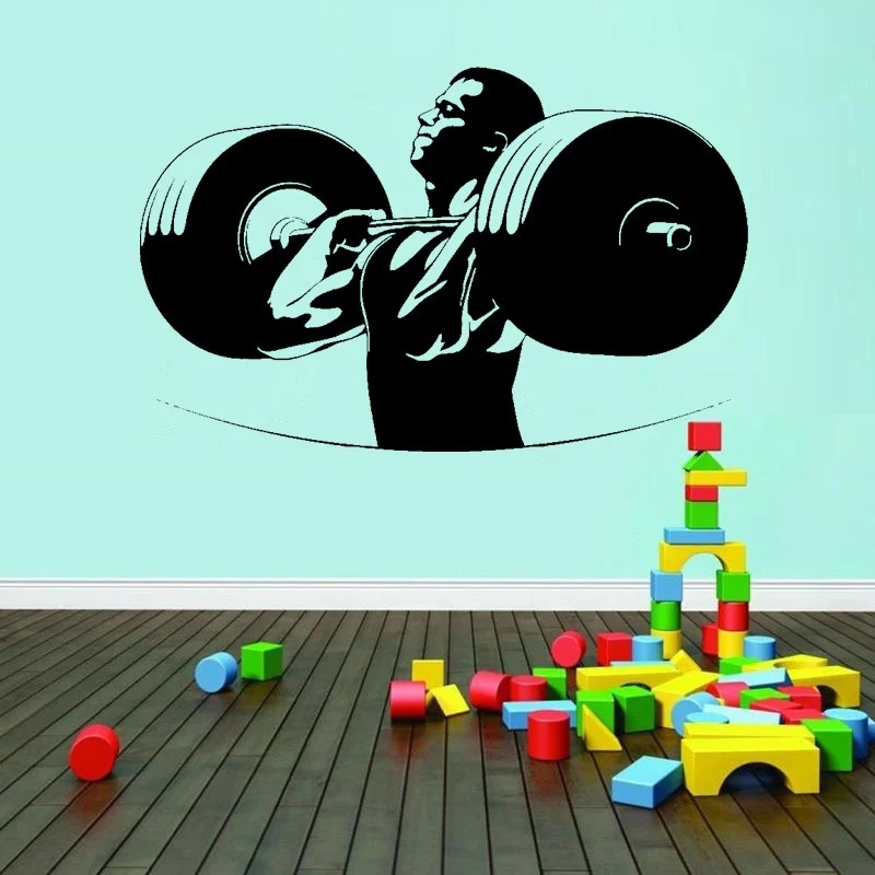 

Powerlifting Bodybuiliding Barbell Crossfit Wall sticker Men Fitness Wall Decals Boys Bedroom Living Room Decor Gym Decor H216
