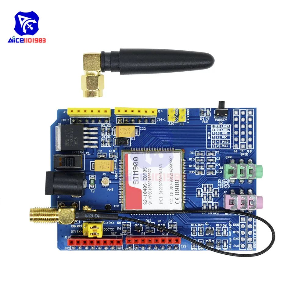 Модуль разработки diymore SIM900 850/900/1800/1900 МГц GPRS GSM плата с IPX интерфейсная антенна для