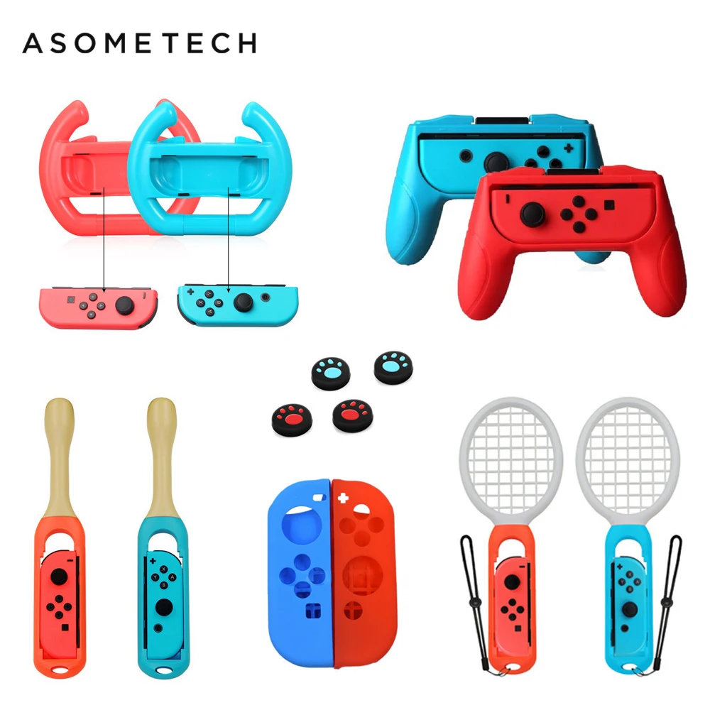 

14 in 1 Accessories For Nintend Switch Controller Grip Wheels Tennis Racket Drum Stick For Taiko Soft Case For Nintendo Switch