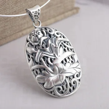 

S990 Sterling Silver Pendant exquisite hollow lotus female gift