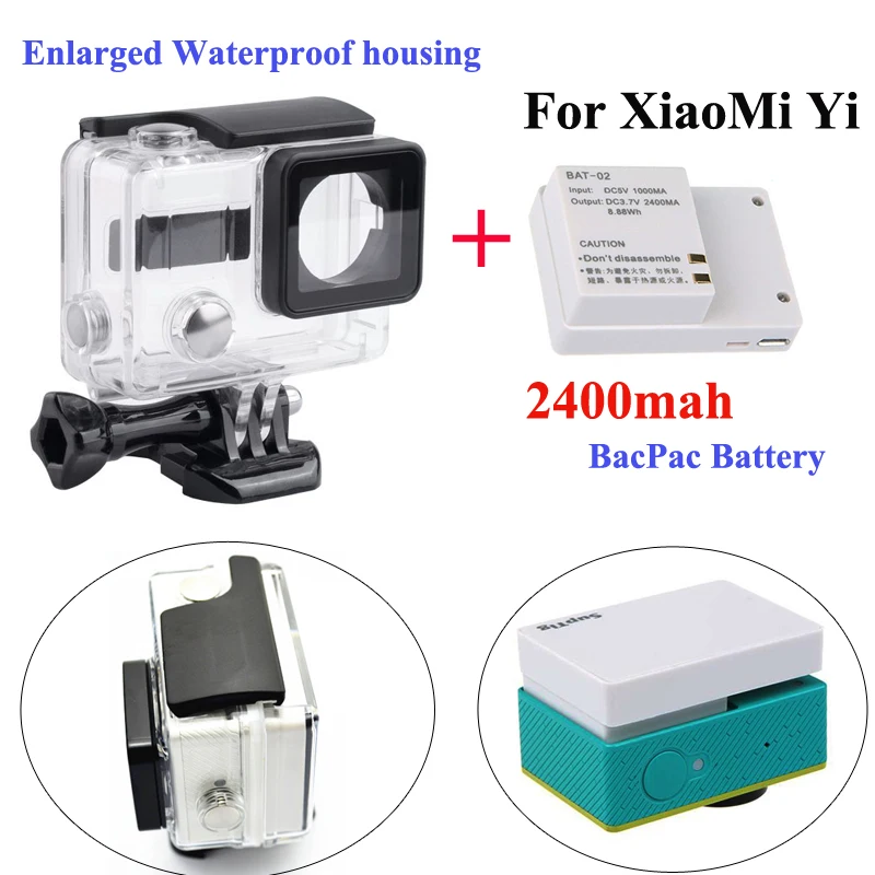 Lowest Price XiaoMi yi External bacpac battery + Enlarged Waterproof housing case Box for Xiaomi Yi sport camera accessories Lowest Price XiaoMi yi External bacpac battery + Enlarged Waterproof housing case Box for Xiaomi Yi sport camera accessories