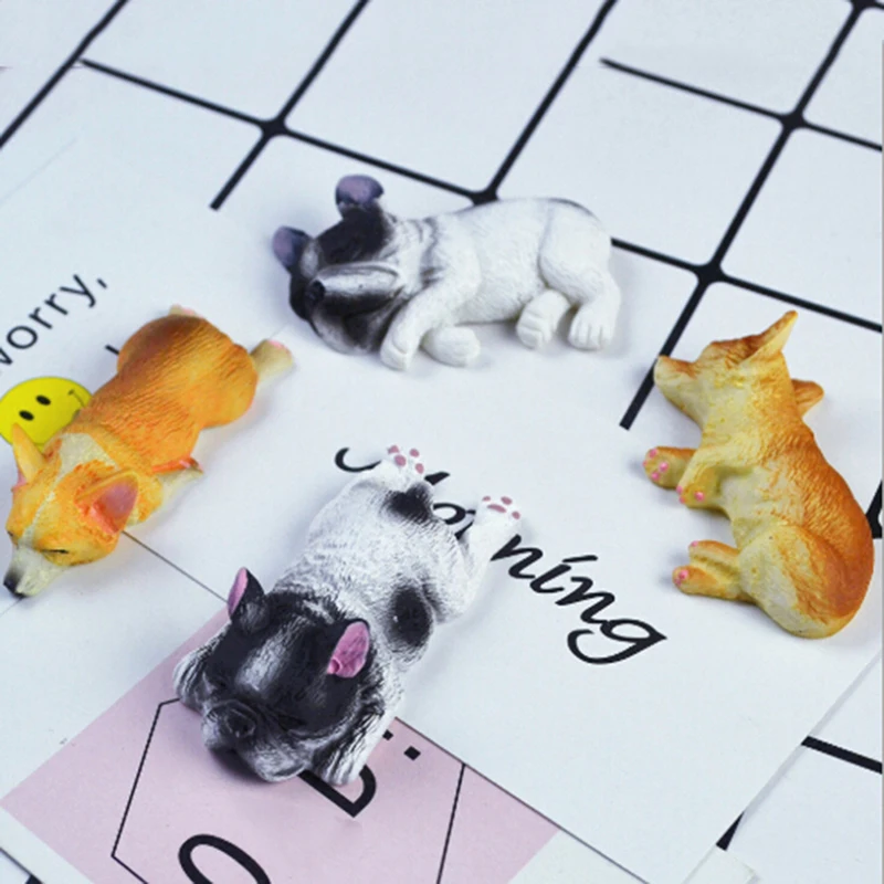 4Pcs Cute Miniature Resin Sleeping French Bulldog Ornament Creative Dog Decoration