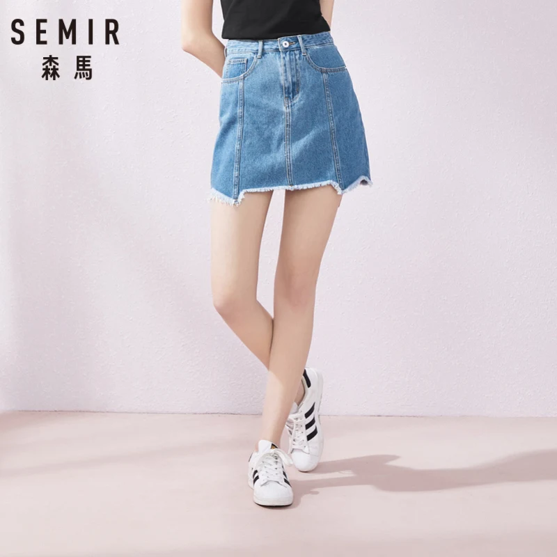 Женская джинсовая юбка SEMIR нестандартная короткая с завышенной талией и