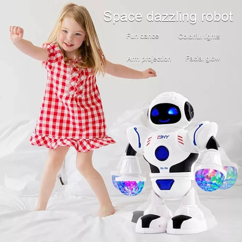 Космический ослепительный музыкальный робот, блестящие Развивающие игрушки для мальчиков, электронные ходячие танцы, умный космический робот, детский музыкальный робот, игрушки для девочек