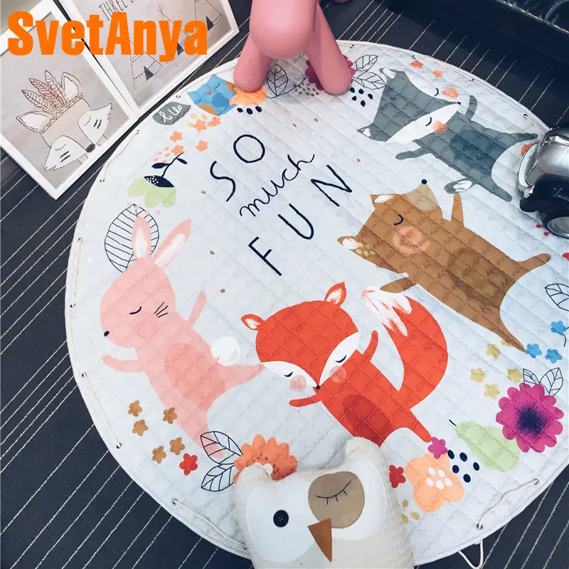 

Cute happy dancing animals pattern polyester fabric quilting mat kids/children round carpet diameter 150cm toys storage bags