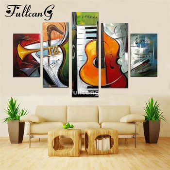 

FULLCANG 5d diamond mosaic musical instruments diy diamond painting 5 pcs full square diamond embroidery pattern set F208