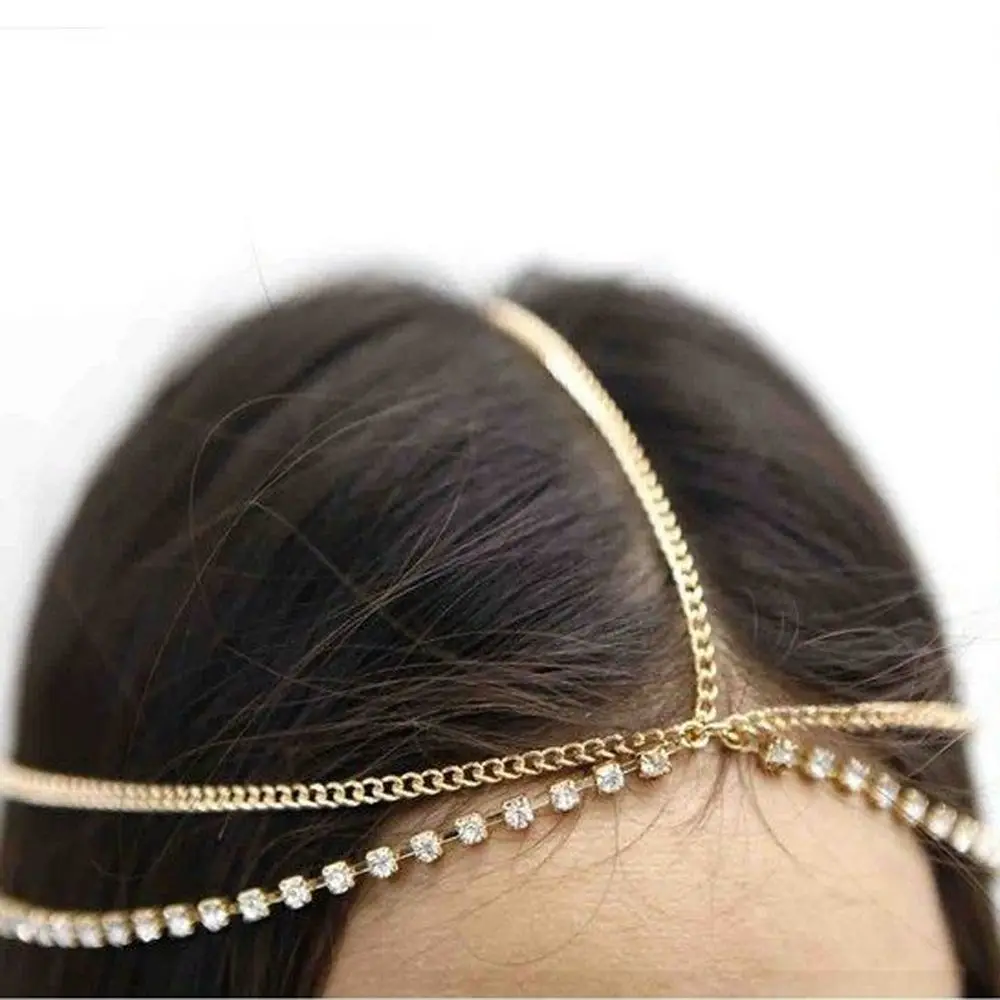 Women Fashion Metal Headband Gold Silver Multilayer Boho Head Chain