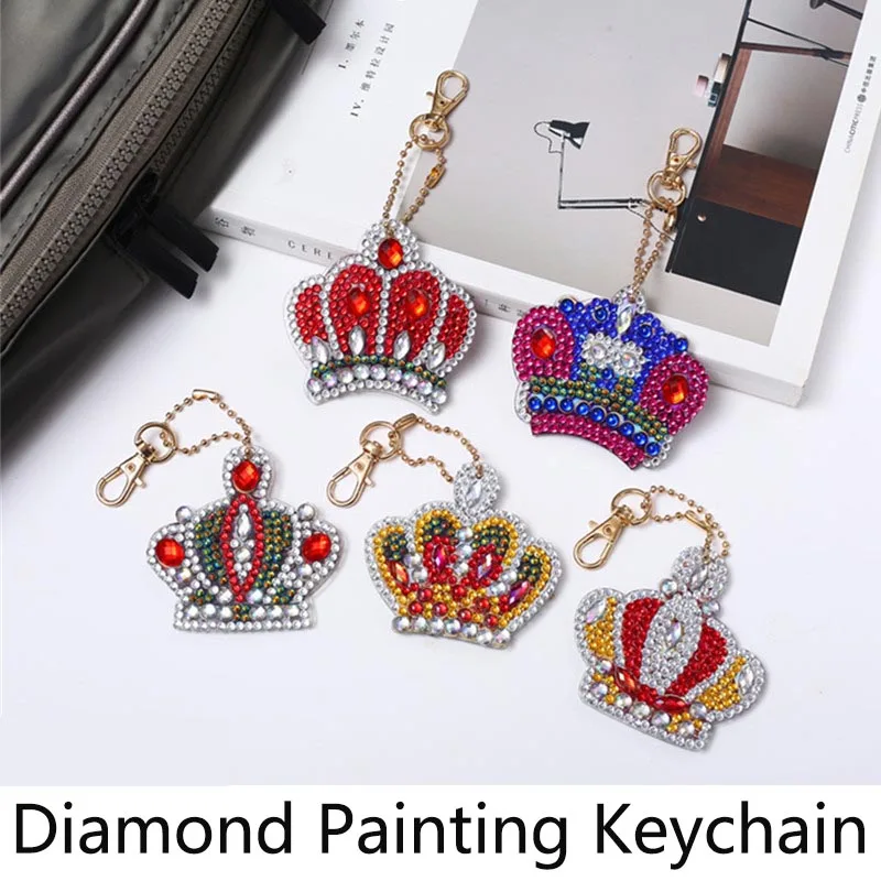 

5D DIY Diamond Painting Keychain Crown Full Diamond Painting Keyring Cross Stitch Embroidery Woman Bag Key Chain