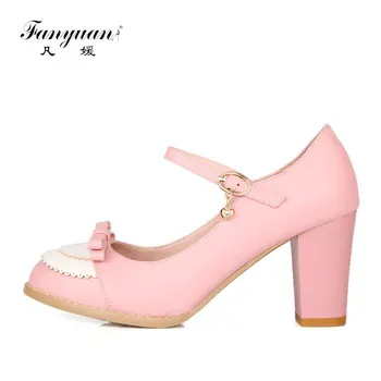 

Fanyuan Fashion mixed color Butterfly-knot pumps Spring/Autumn Ankle Strap Casual shoes Sweet Buckle Strap high Heels Women shoe