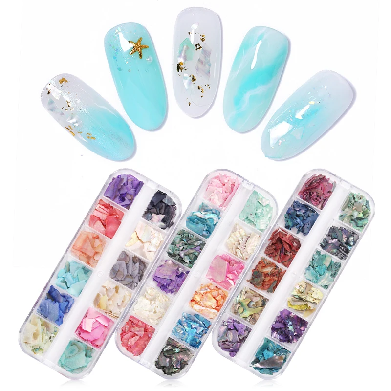 

3D Nail Art Decorations Holographic Flakes Seashell Abalone Slices Mixed Sizes Irregular Colorful Nail Beauty Design Decors