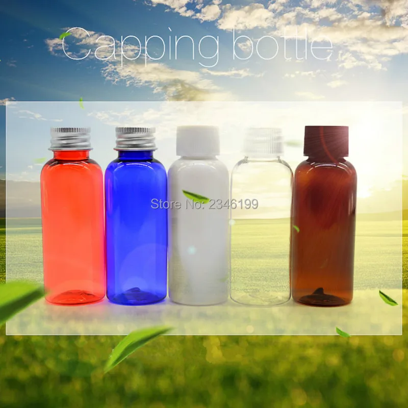 Empty Plastic Bottle 50ml Rotating Cover Transparent Capping Bottle Black Cover Blue Bottle 50ml Plastic Cosmetic Container