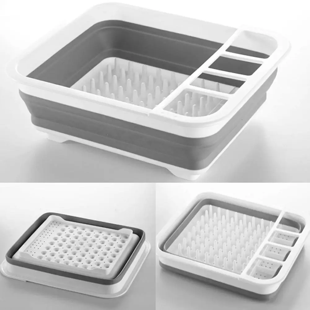 

Yfashion Kitchen shelf folding drainage bowl rack multi-functional dishes chopsticks tableware accept grey