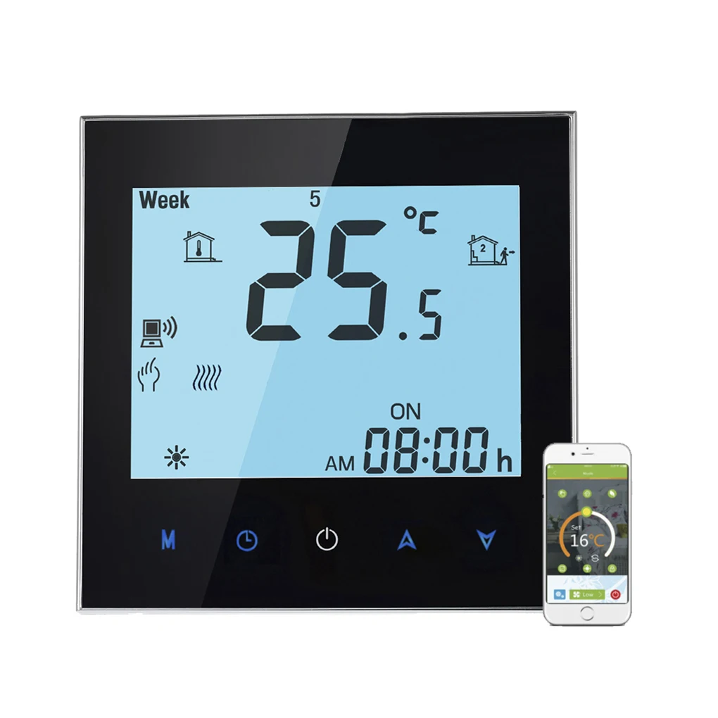 

Touchscreen Weekly Program WiFi Control Thermostat Electric Heating Temperature Controller 16A Remote Control