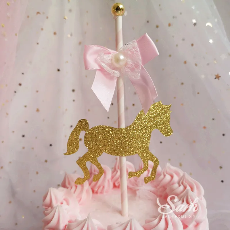 Лук карусель розовый кружева Топпер для торта «С Днем Рождения» десерт украшения для девушки вечерние прекрасный подарок