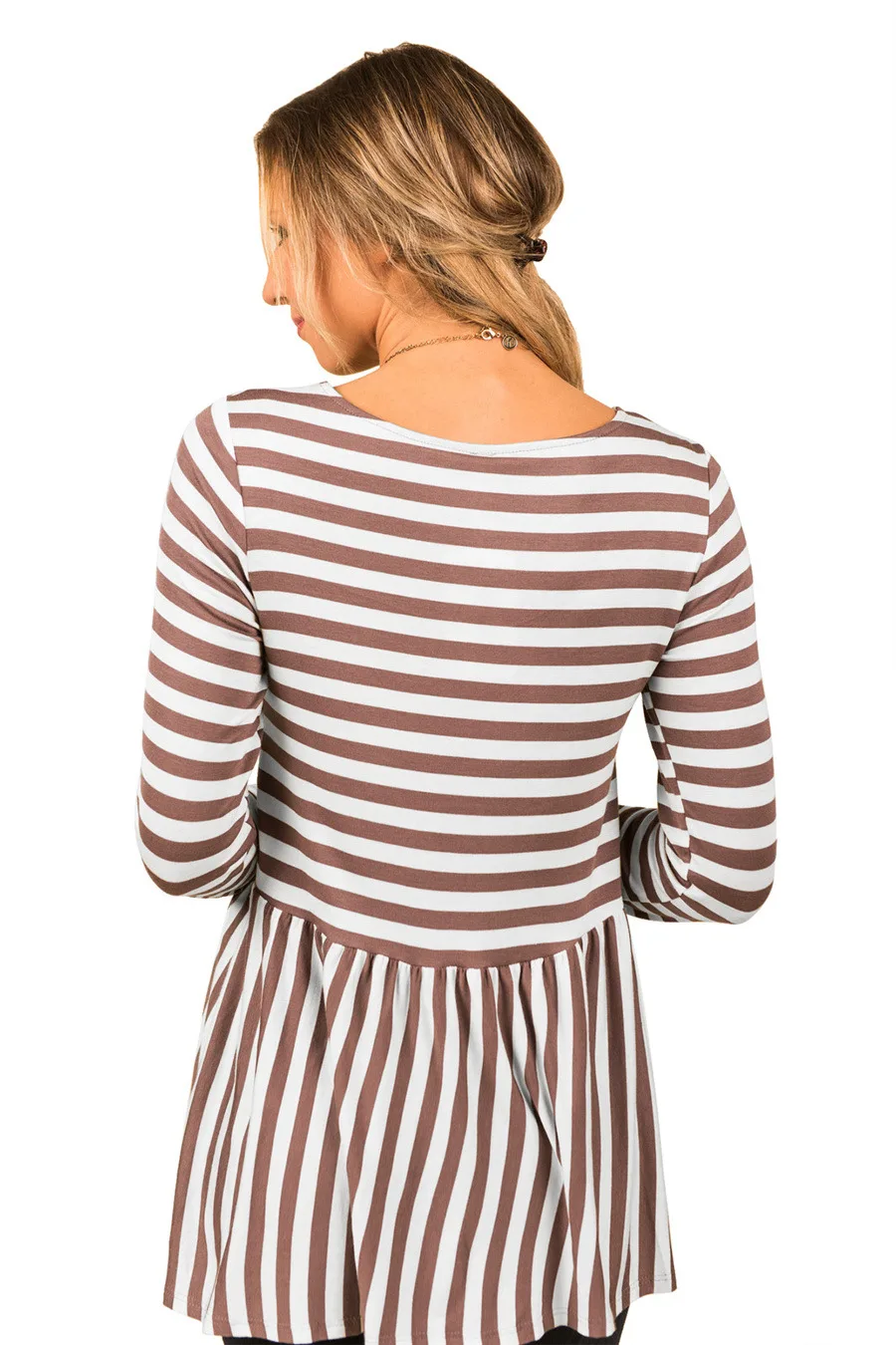 Gladiolus 2018 Striped T Shirt Women O-Neck Long Sleeve Loose Casual Women T-Shirt Autumn Coffee Navy Blue Ladies Tee Shirts Top (12)