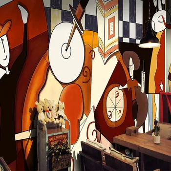 

Custom diet Pizza pizzeria restaurant hand-painted 3D wallpaper Abstract figures Coffee sofa background 3D wallpaper murals