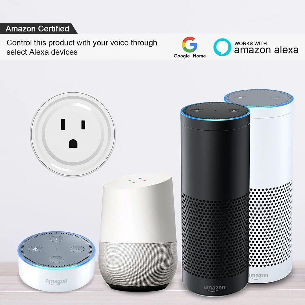 

ZINUO 10A WiFi Google Home Mini Smart Plug APP Remote Control Timing EU/US Round Smart Socket For Andriod/Ios/Alexa/Google Home
