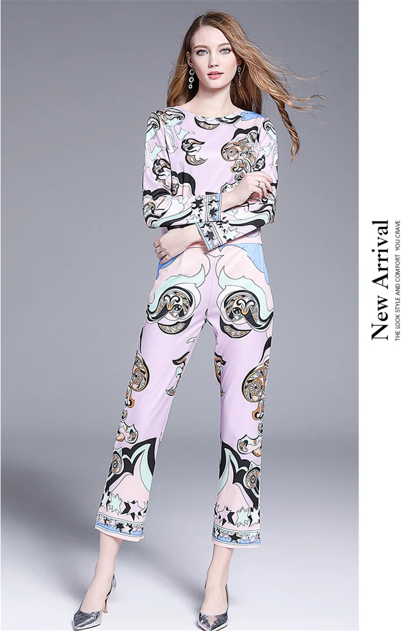 Подиумный осенне-зимний женский комплект из 2 предметов со штанами, винтажный Свободный укороченный комплект с длинным рукавом+ рабочий карандаш, девять штанов, комплекты из двух предметов