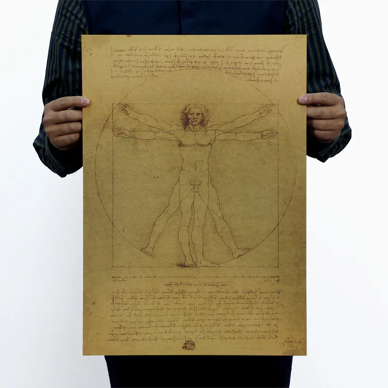 

Leonardo da Vinci manuscript Vitruvian Man Vintage old Paper Poster Retro Wall antique sticker Home Decoration Painting