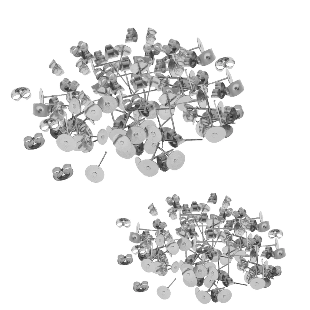 120 Pairs Hypoallergenic Stainless Steel Pin Stud Back Lock Post Pad Blank Crafts DIY Jewelry Making Findings