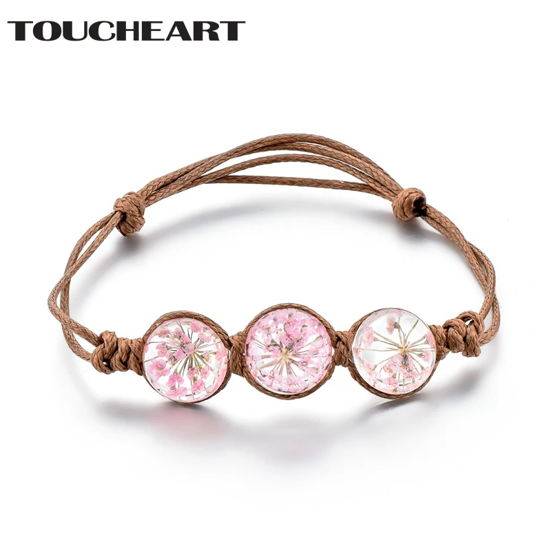 

TOUCHEART Leather Handmade DIY Dried Flower Glass Ball Bracelet For Girl Bracelet & Bangles Charms For Women Bracelets SBR170046