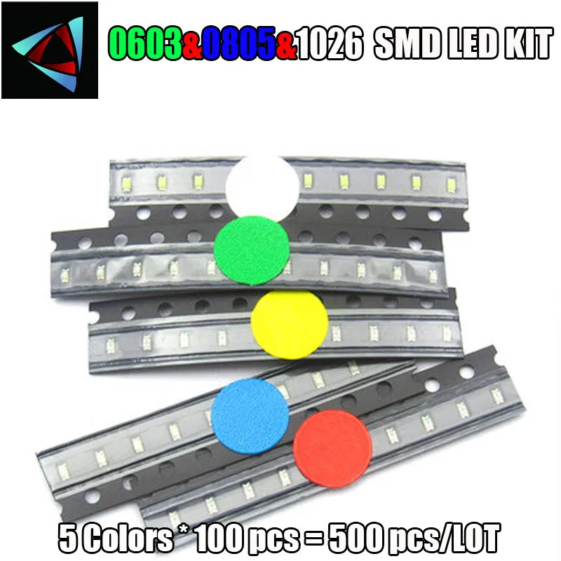 

5 x 100pcs/Color=500pcs New 1206 0805 0603 Red/Green/Blue/White/Yellow SMD LED kit