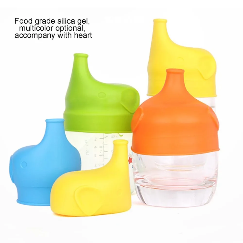 Online Dapat Digunakan Kembali Gajah Silikon Sippy Cup Tutup Fleksibel Overflow Spill Proof Piala Cover untuk Bayi Balita Alat Minum