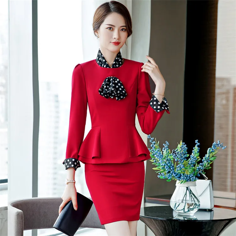 IZICFLY формальная деловая Весенняя офисная одежда для женщин Рабочий костюм стили с юбкой дамы Uniformes Secretaria куртка юбка комплект - Цвет: red top and skirt