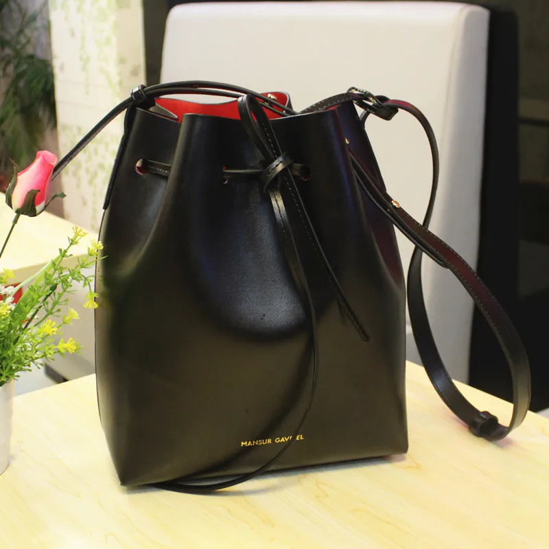 

New Mansur Gavriel Bucket bag women Pu Leather String Shoulder bag Luxury Bags Famous Designer With Logo printed Mansur Gavriel
