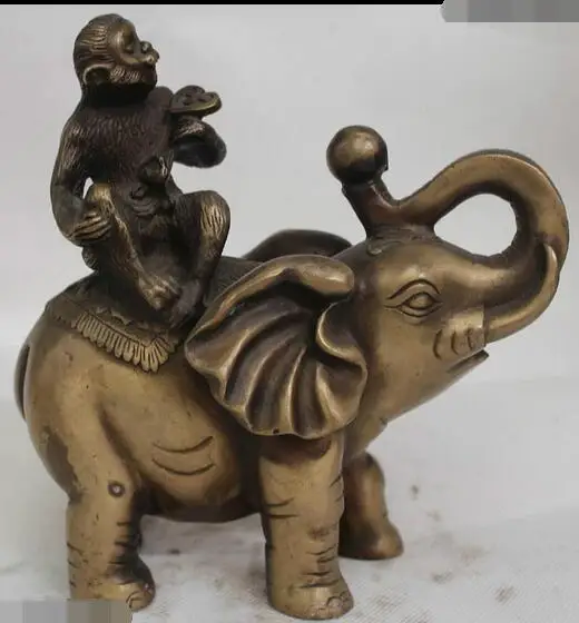 

free 7" Chinese Feng shui Bronze Zodiac Year Monkey Ride Elephant deliver Ruyi Statue fast