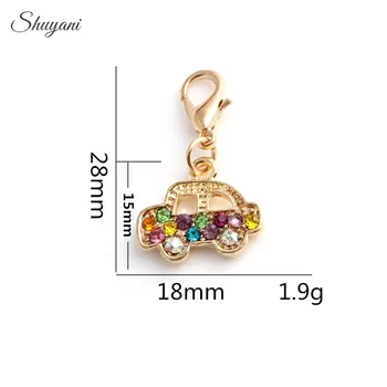 

28*18mm Rainbow Crystal Gold Color Car Charm Pendant for Floating Locket Pendant fit Bracelet DIY Metal Jewelry Making