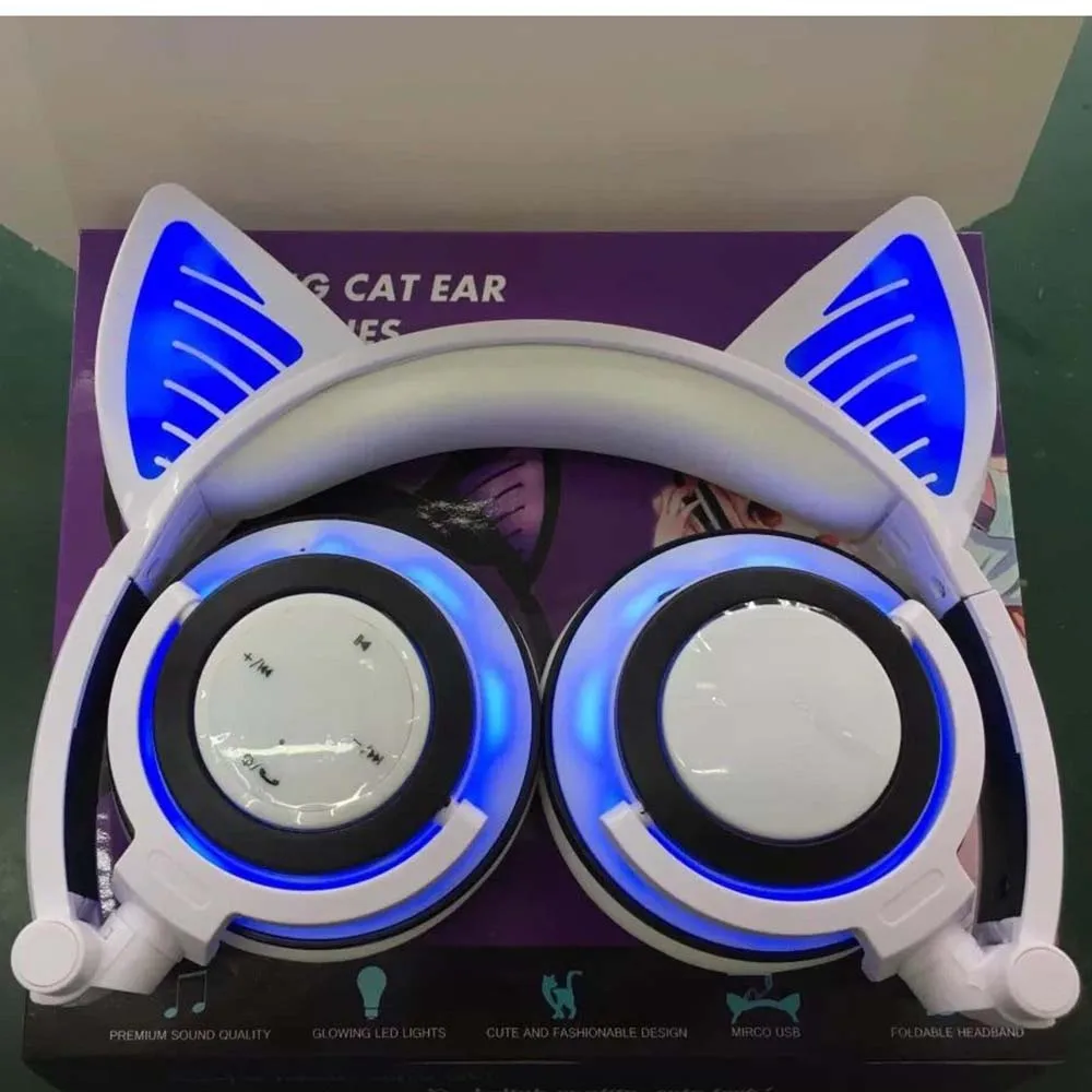 Bluetooth наушники с животными кошачьими ушками беспроводные наушники светодиодный мигающий светящийся подарочные наушники для детей девочек мальчиков наушники - Цвет: Белый