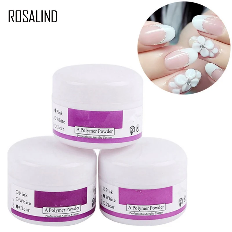 ROSALIND White Clear Pink 3 Colors High Quality Acrylic Powder Crystal Nail Polymer Nail Art