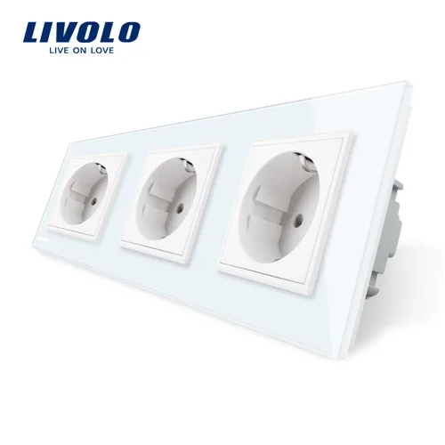Livolo Европейская стандартная кристальная стеклянная панель, прерыватель, настенная розетка, сенсорные переключатели, электрическая розетка, водонепроницаемая крышка, свободный выбор - Цвет: Tripe EU 16A Socket