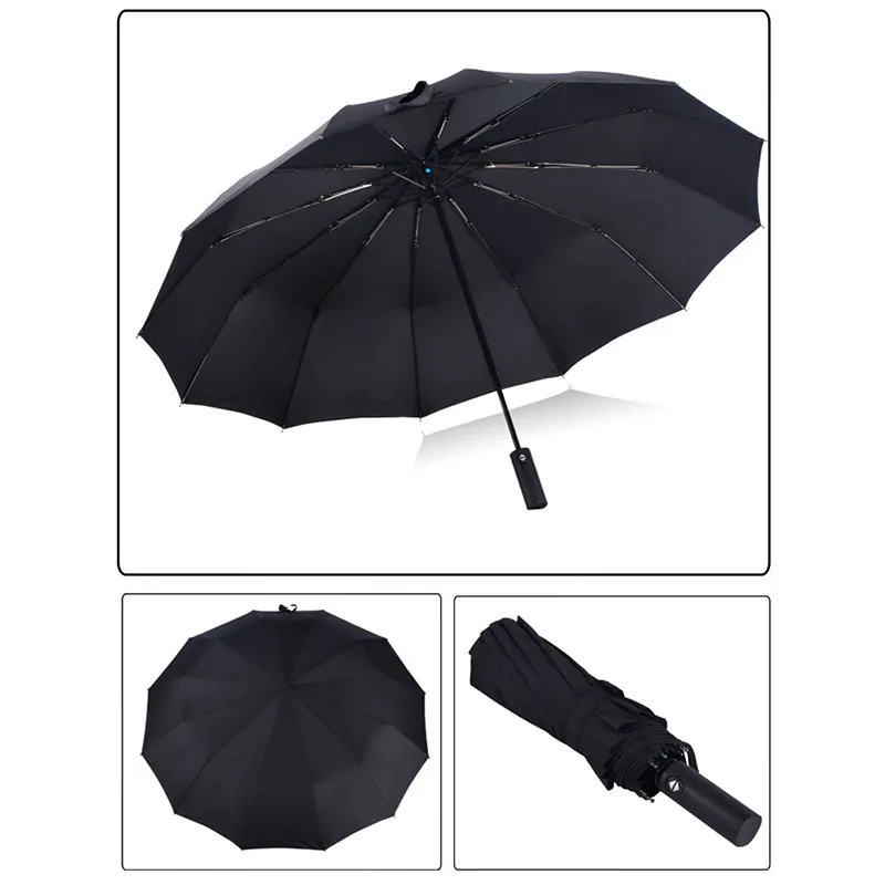 12 ребер, ветрозащитный дорожный зонт, мужской полностью автоматический зонтик, бизнес зонты, дождь, женский, три складных зонта, черное покрытие - Цвет: 1