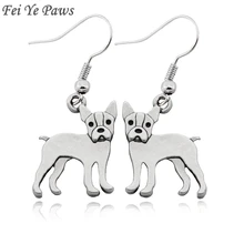 Fei, patas Vintage Boston Terrier perro encantos pendientes Boho largo Animal pendientes para las mujeres de las niñas, regalo de la joyería