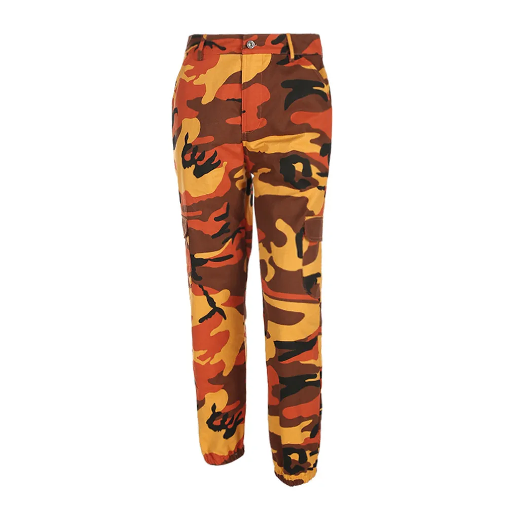 Harajuku Хип-поп женские камуфляжные штаны-Карго повседневные военный армейский боевой камуфляжные брюки с высокой талией уличные спортивные штаны - Цвет: Оранжевый
