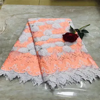 

Pink and White African Lace Fabric 2019 High Quality Lace Nigerian Lace Fabric With Stones Embroidery Tulle French Lace 5yards