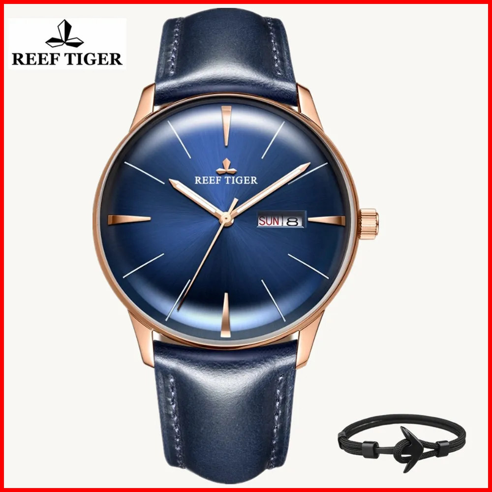 

Reef Tiger/RT Luxury Brand Watch Men Automatic Mechanical Leather Waterproof 5Bar Watches Men Relogio Masculino RGA8238+gift