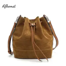 AFKOMST сумка-мешок на шнурке для женщин, большой коричневый кошелек через плечо и сумка на плечо, замшевые сумки, высокое качество, HD-70186