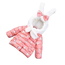 Cute Winter Baby Girls Rabbit Bowknot Thicken Toddler Kids Children Warm Hoodies Casual Outerwear Snow Pocket