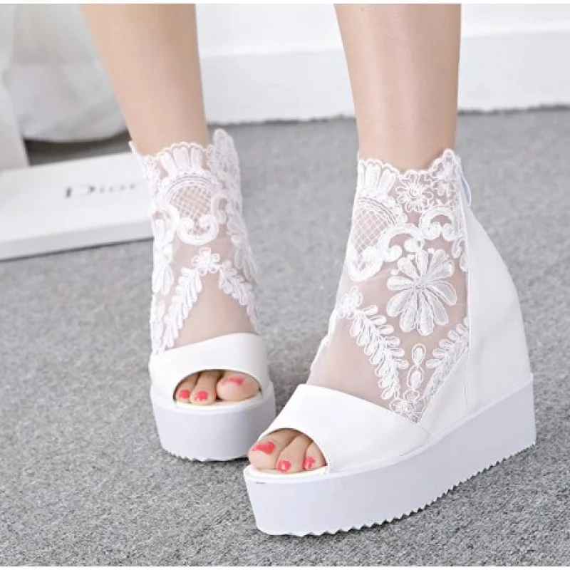 

YeddaMavis Women Shoes Sandals 2019 Summer New Platform Sandals Fish Mouth Women Shoes Hollow Bud Silk Sandals Shoes Woman White