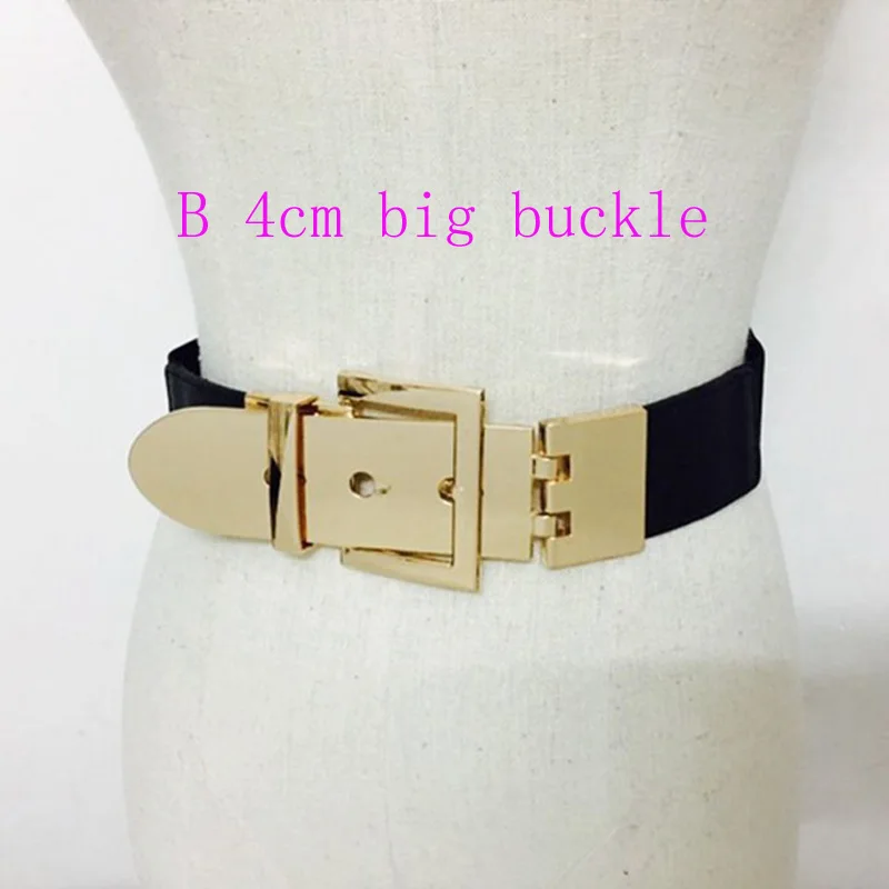 Hot Fashion Hip Hop Gold Metal Pin Buckled Waist Belt Women adjustable elastic belt for Women Accessory - Цвет: b 4cm big buckle