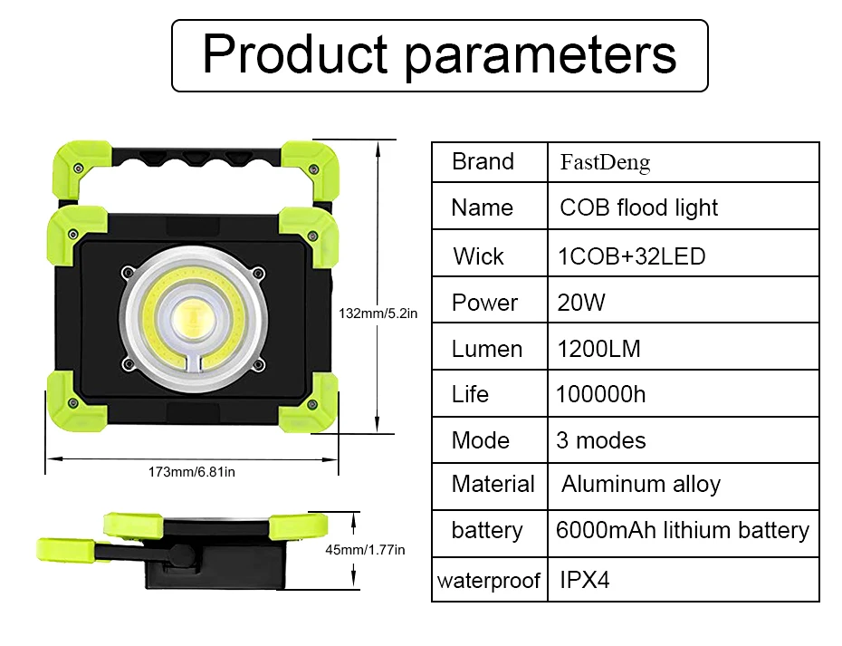 Cob Led перезаряжаемая работа с лампой аварийного света 20 Вт 1200лм Кемпинг лампа Usb зарядка водонепроницаемый портативный прожектор